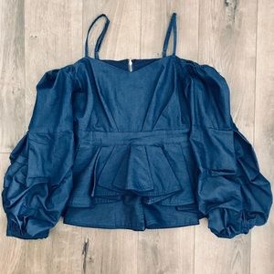 Denim top w puffy sleeves